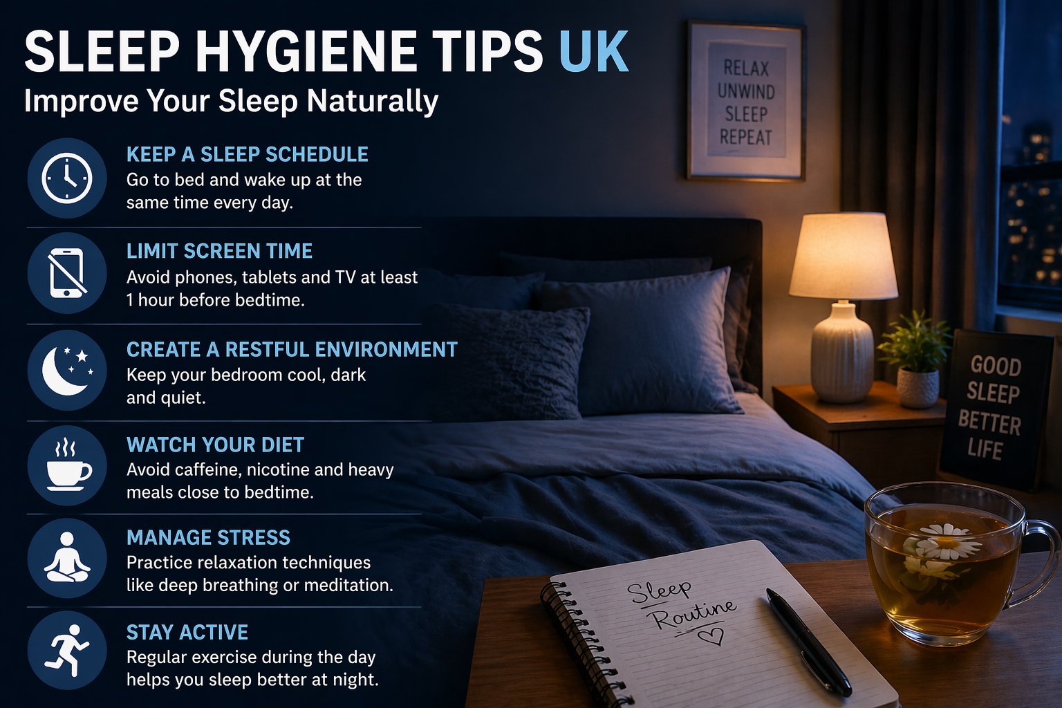 sleep hygiene routine uk relaxing before bed
